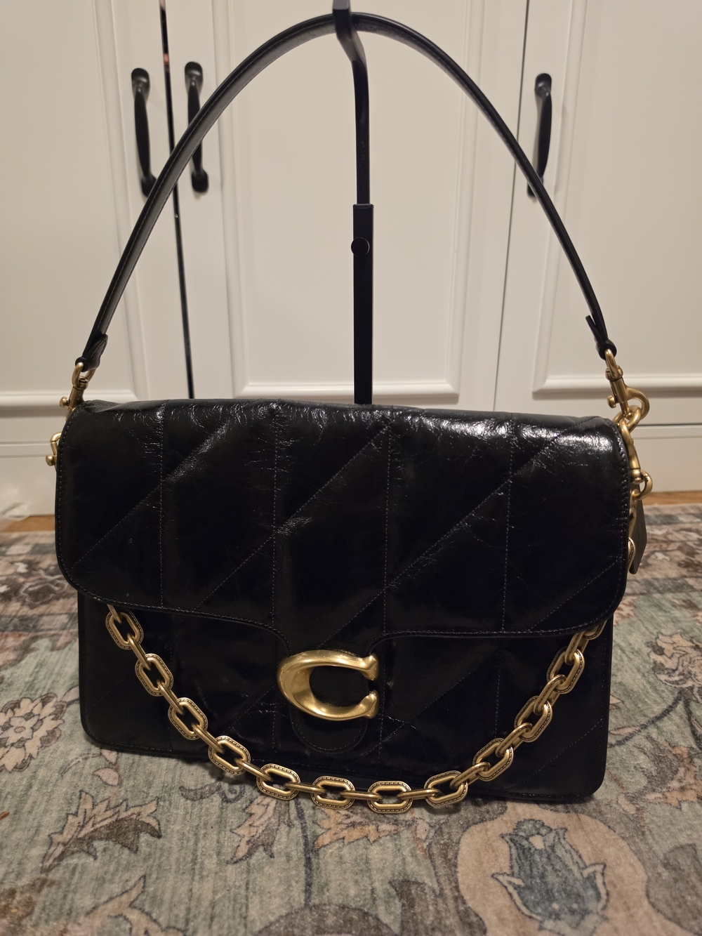 Coach Quilted Glazed Black Leather Tabby 35